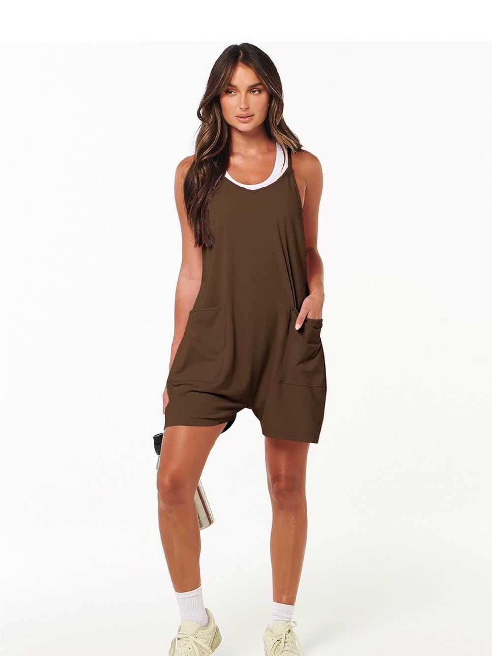 Casual Brown Women's Pocket Shorts Romper